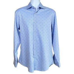 Bugatchi Uomo Mens Diagonal Strip‎ Paisley Dress Shirt Blue Size EU 40 US 16